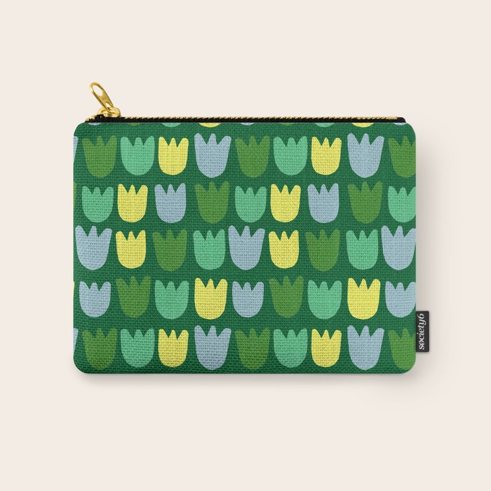 Rows of Tulips in Bloom in Sage & Chartreuse Carry All Pouch Gallery Image 1