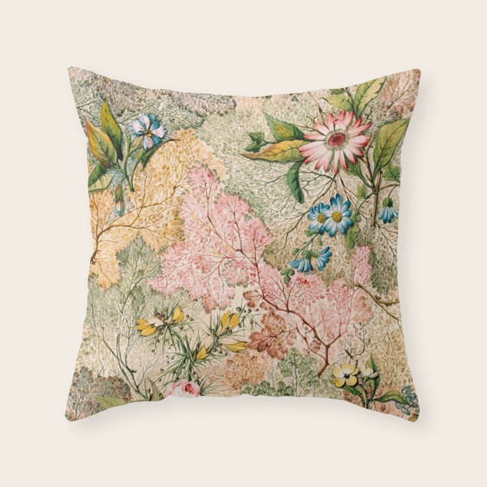 Romantic Marble End Paper Floral 1788 William Kilburn Throw Pillow Gallery Image 6