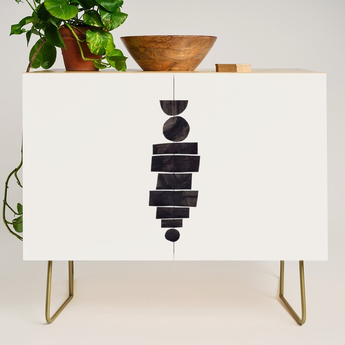 Black & White Minimalist Mid Century Paper collage Funky Black Ink Tribal Geometric by Ejaaz Haniff Credenza Gallery Image 1