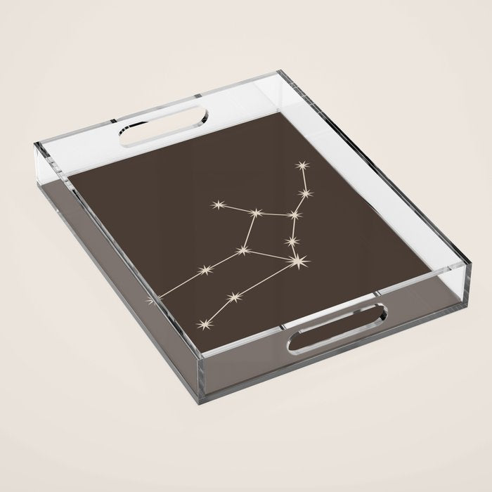 Virgo Zodiac Star Constellation Line Art Coffee Brown Acrylic Tray Gallery Image 1