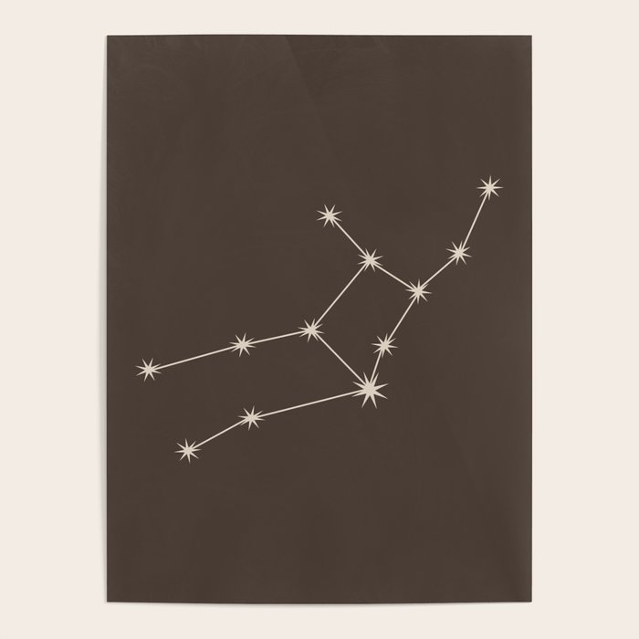 Virgo Zodiac Star Constellation Line Art Coffee Brown Poster Gallery Image 4