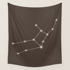 Virgo Zodiac Star Constellation Line Art Coffee Brown Wall Tapestry Gallery Image 4