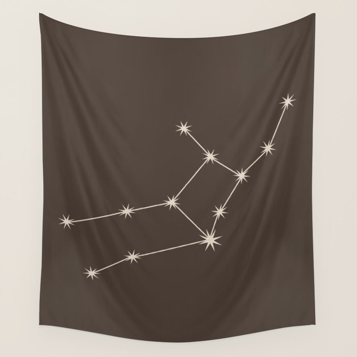 Virgo Zodiac Star Constellation Line Art Coffee Brown Wall Tapestry Gallery Image 4