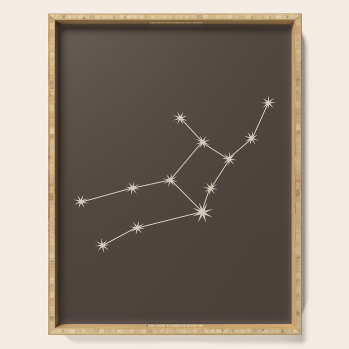 Virgo Zodiac Star Constellation Line Art Coffee Brown Serving Tray Gallery Image 1