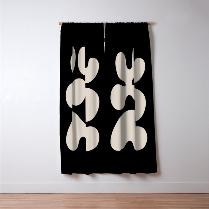 Mid Century Modern Organic Shapes 352 Black and Linen White Window Curtain Gallery Image 3