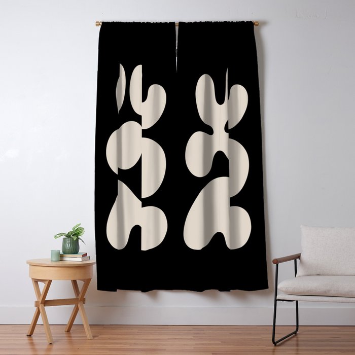 Mid Century Modern Organic Shapes 352 Black and Linen White Window Curtain Gallery Image 1