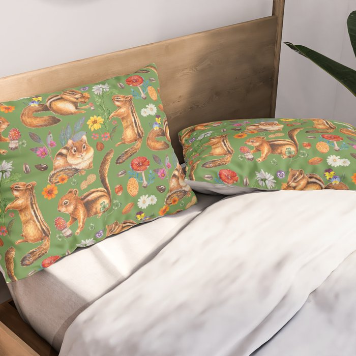 Chipmunks friends - green Pillow Sham Gallery Image 2