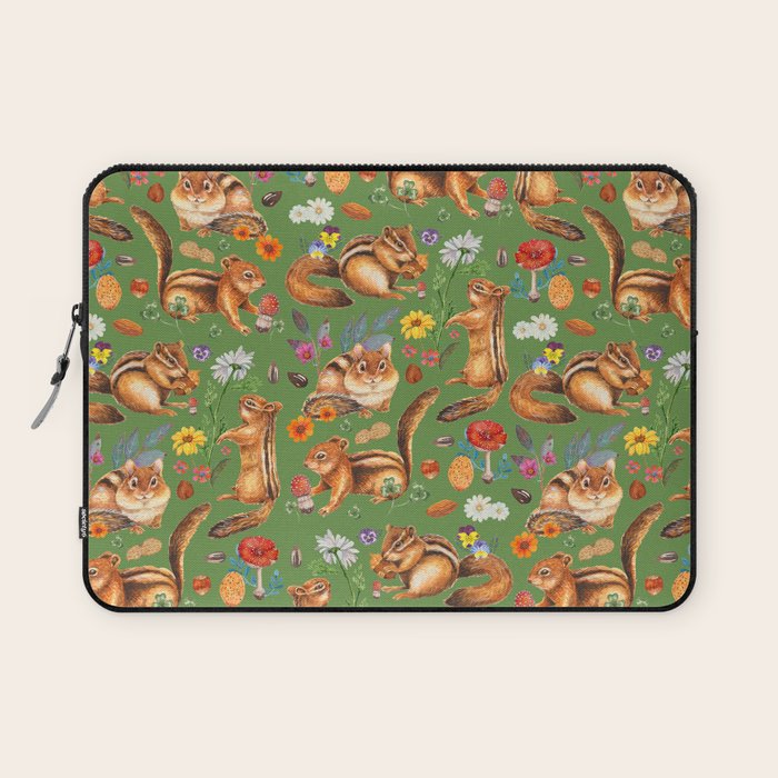 Chipmunks friends - green Laptop Sleeve Gallery Image 1