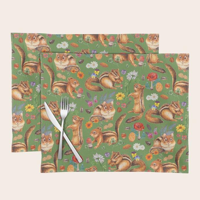Chipmunks friends - green Placemat Gallery Image 1