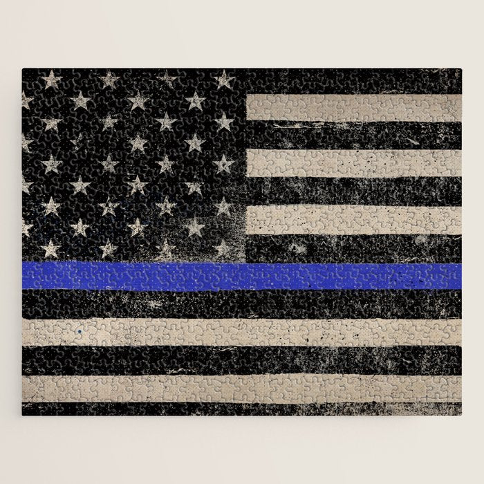 Thin Blue Line Police Flag First Responder USA Hero Jigsaw Puzzle Gallery Image 1