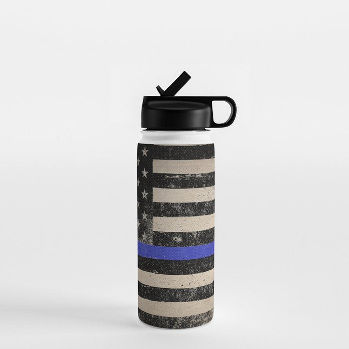 Thin Blue Line Police Flag First Responder USA Hero Water Bottle Gallery Image 1