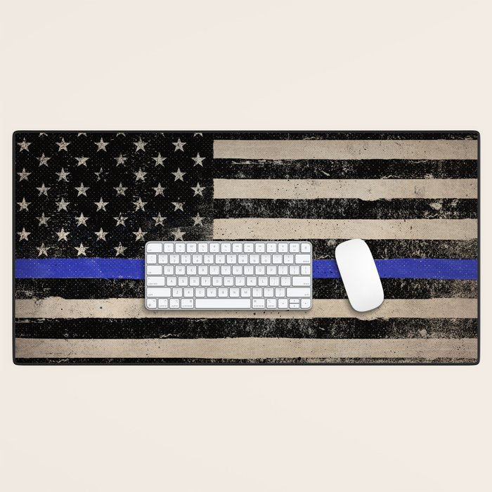 Thin Blue Line Police Flag First Responder USA Hero Desk Mat Gallery Image 1