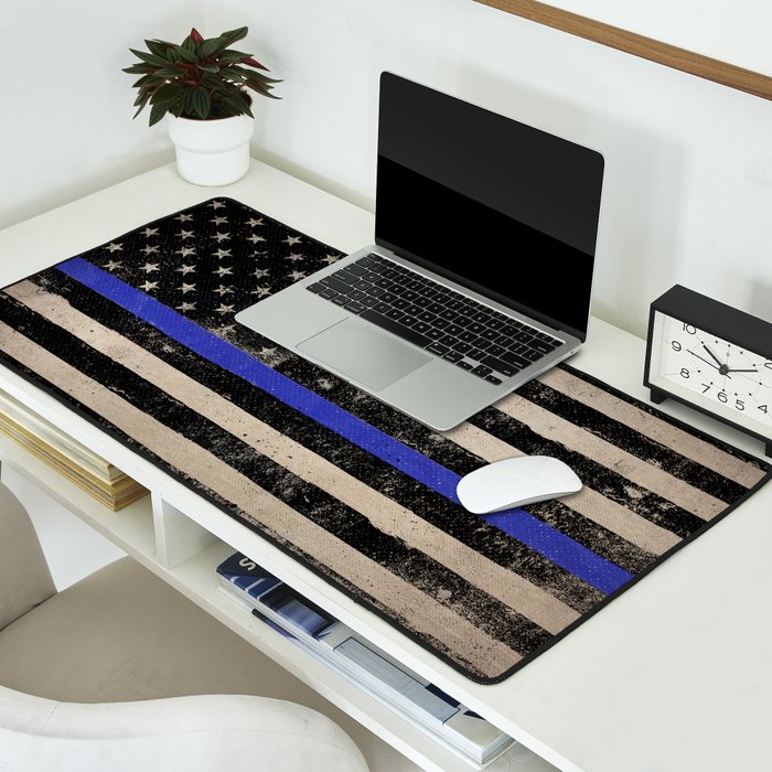 Thin Blue Line Police Flag First Responder USA Hero Desk Mat Gallery Image 2