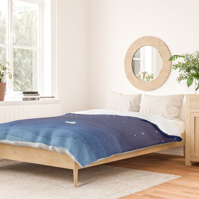 Falling star, shooting star, sailboat ocean waves blue sea Duvet Cover Gallery Image 2