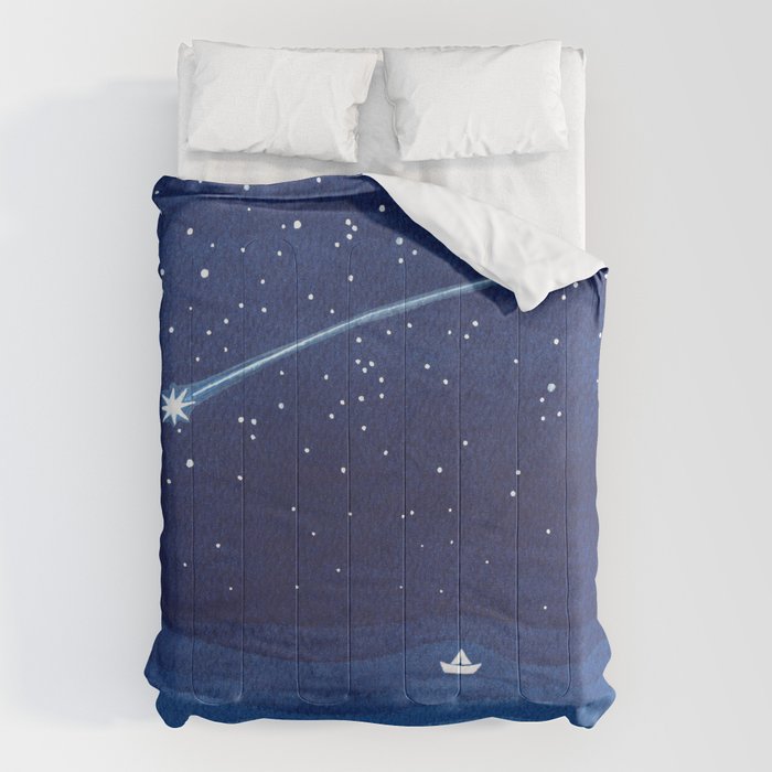 Falling star, shooting star, sailboat ocean waves blue sea Comforter Gallery Image 1