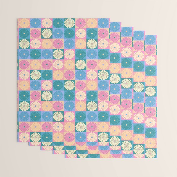 Retro Flowers Check Pattern XXIII Wrapping Paper Gallery Image 3