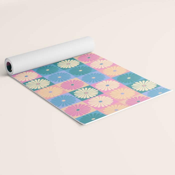 Retro Flowers Check Pattern XXIII Yoga Mat Gallery Image 2