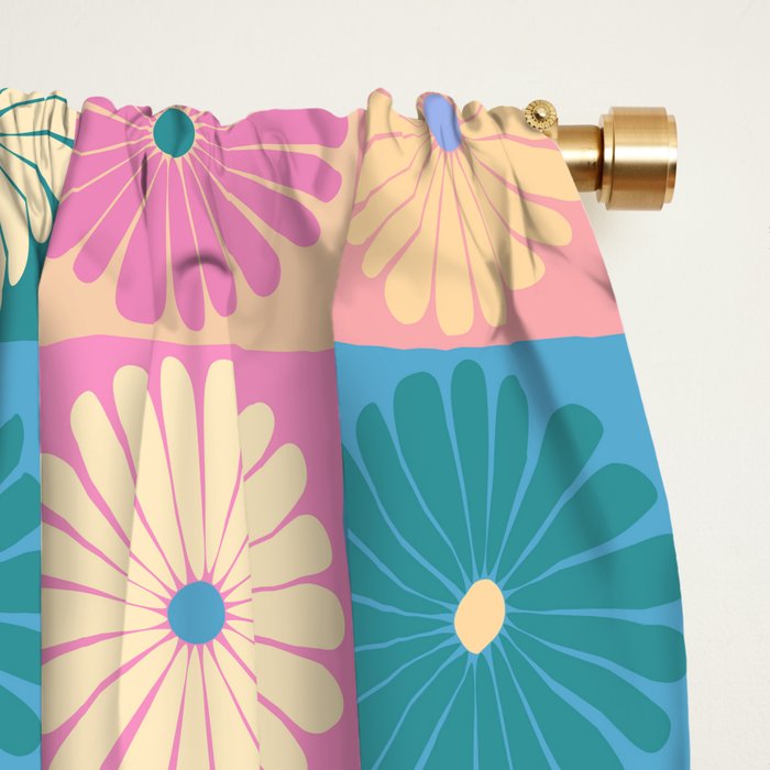 Retro Flowers Check Pattern XXIII Window Curtain Gallery Image 2