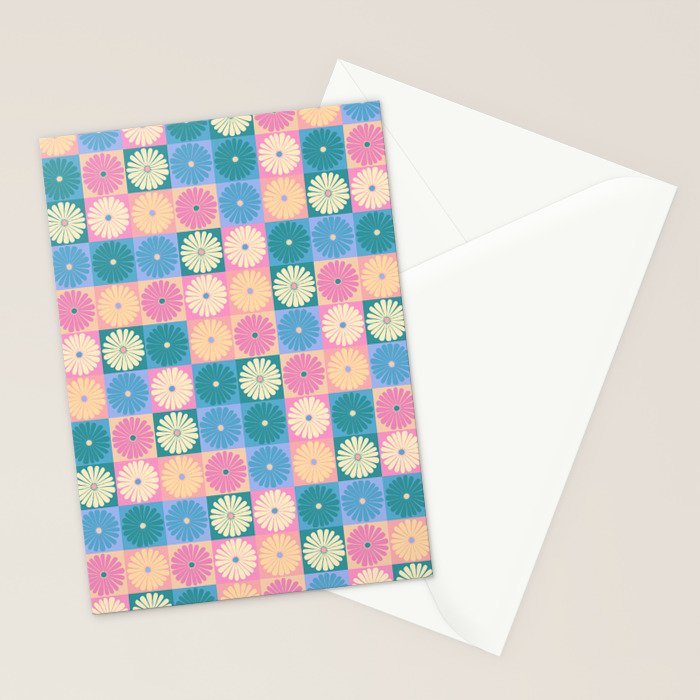 Retro Flowers Check Pattern XXIII Stationery Card Gallery Image 2