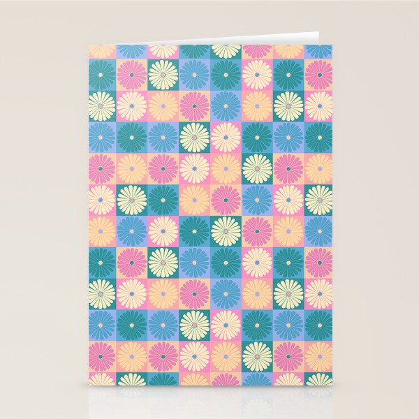 Retro Flowers Check Pattern XXIII Stationery Card Gallery Image 1