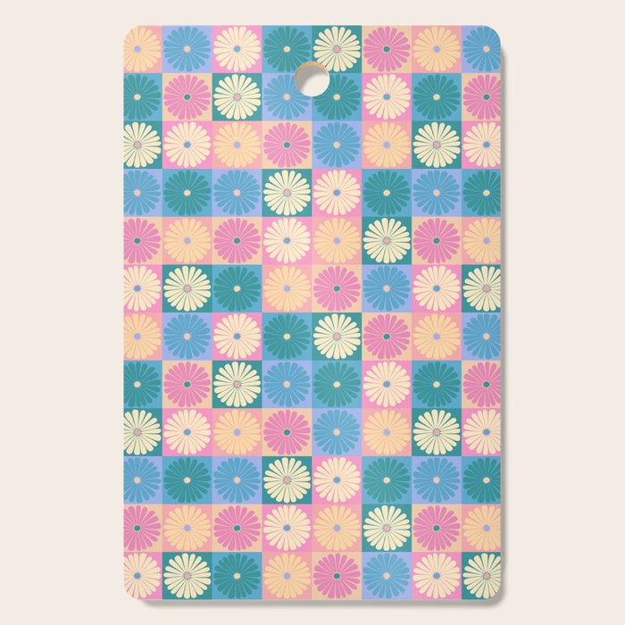 Retro Flowers Check Pattern XXIII Cutting Board Gallery Image 1