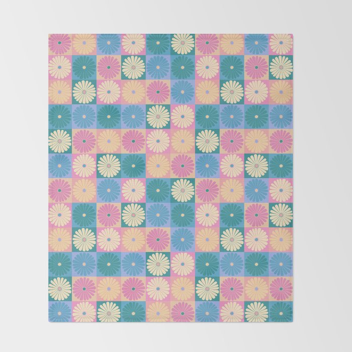 Retro Flowers Check Pattern XXIII Throw Blanket Gallery Image 2