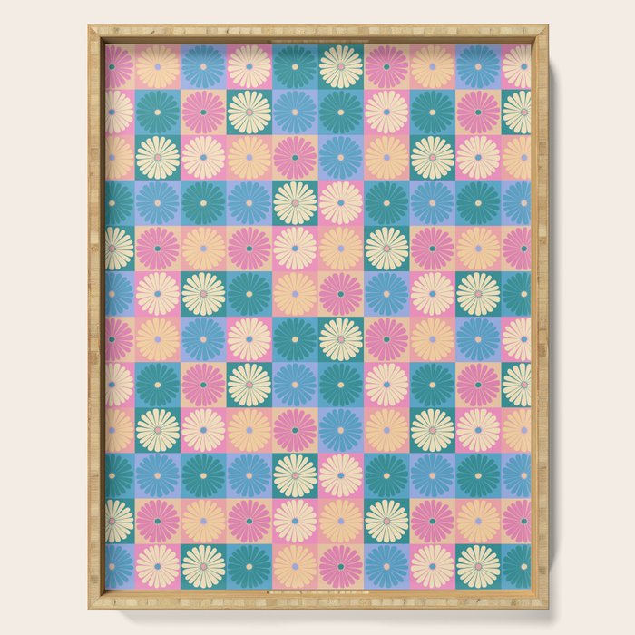 Retro Flowers Check Pattern XXIII Serving Tray Gallery Image 1