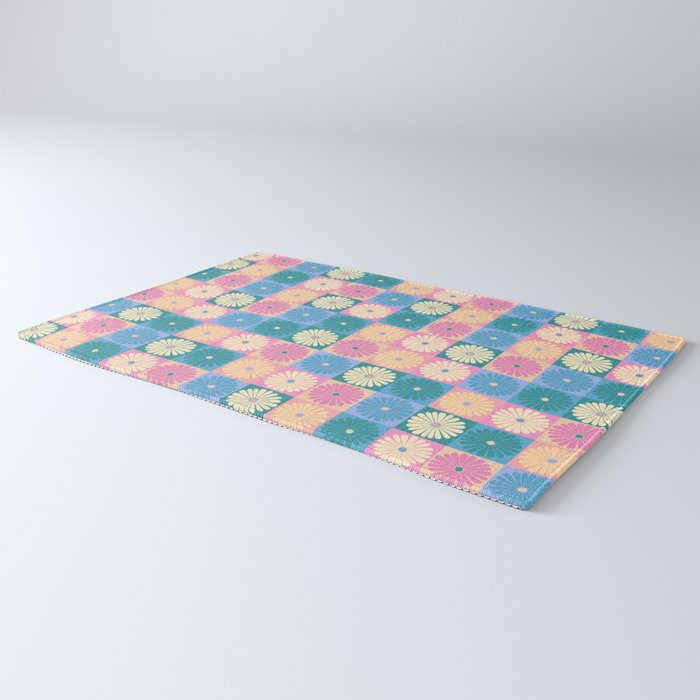 Retro Flowers Check Pattern XXIII Rug Gallery Image 3