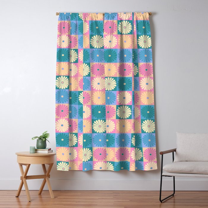 Retro Flowers Check Pattern XXIII Window Curtain Gallery Image 5