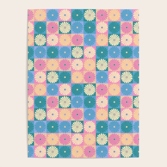 Retro Flowers Check Pattern XXIII Poster Gallery Image 4