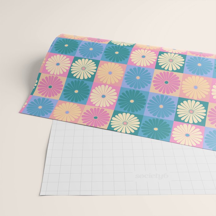 Retro Flowers Check Pattern XXIII Wrapping Paper Gallery Image 2