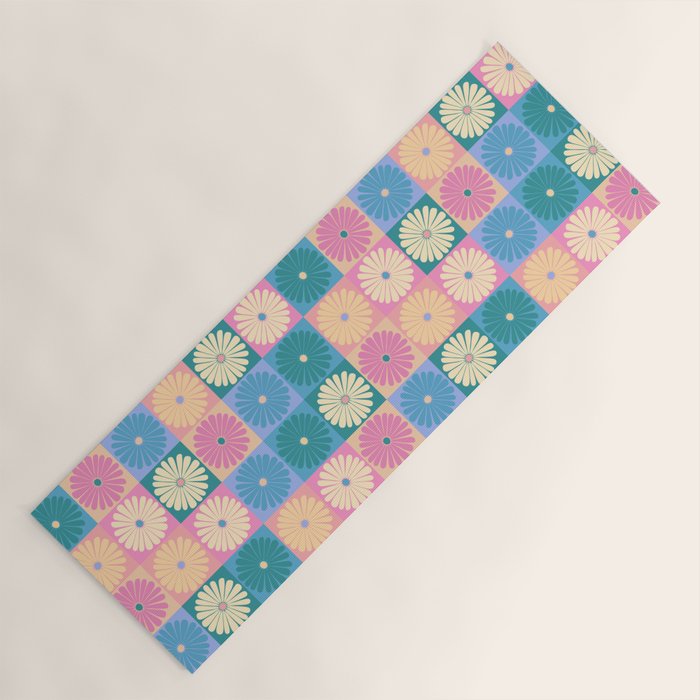 Retro Flowers Check Pattern XXIII Yoga Mat Gallery Image 1