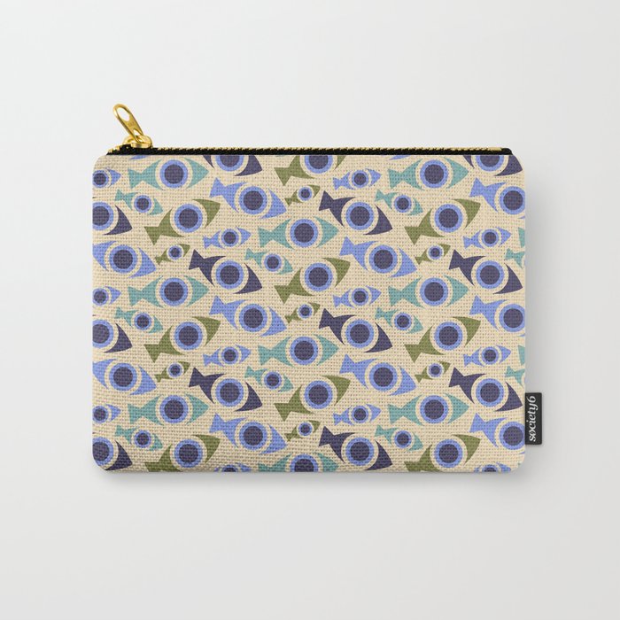 Geometric Fish Pattern - Blue and Olive Carry All Pouch Gallery Image 1