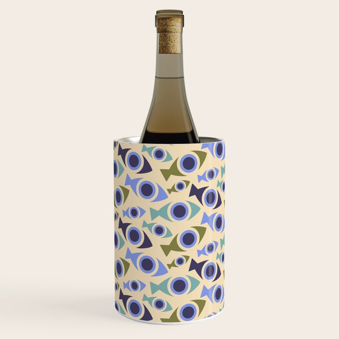Geometric Fish Pattern - Blue and Olive Wine Chiller Gallery Image 2