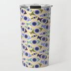 Geometric Fish Pattern - Blue and Olive Travel Mug Gallery Image 1