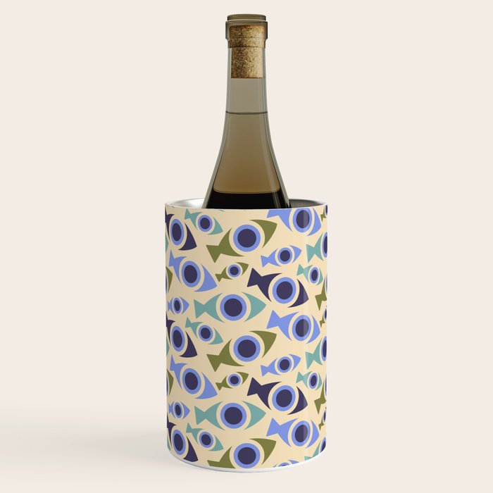 Geometric Fish Pattern - Blue and Olive Wine Chiller Gallery Image 3