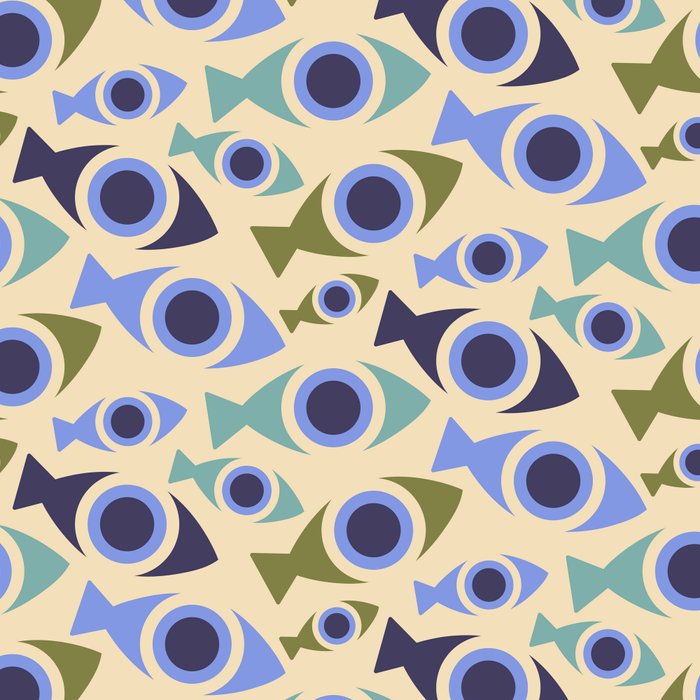 Geometric Fish Pattern - Blue and Olive Coffee Mug Gallery Image 2