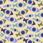 Geometric Fish Pattern - Blue and Olive Coffee Mug Gallery Image 2