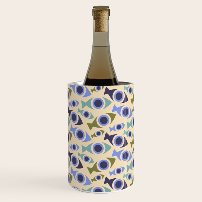 Geometric Fish Pattern - Blue and Olive Wine Chiller Gallery Image 1