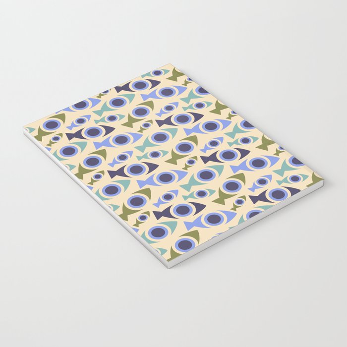 Geometric Fish Pattern - Blue and Olive Notebook Gallery Image 3