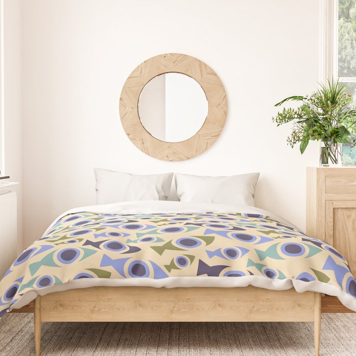 Geometric Fish Pattern - Blue and Olive Duvet Cover Gallery Image 3