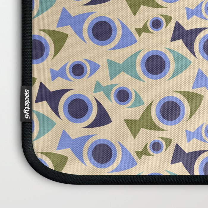 Geometric Fish Pattern - Blue and Olive Laptop Sleeve Gallery Image 3