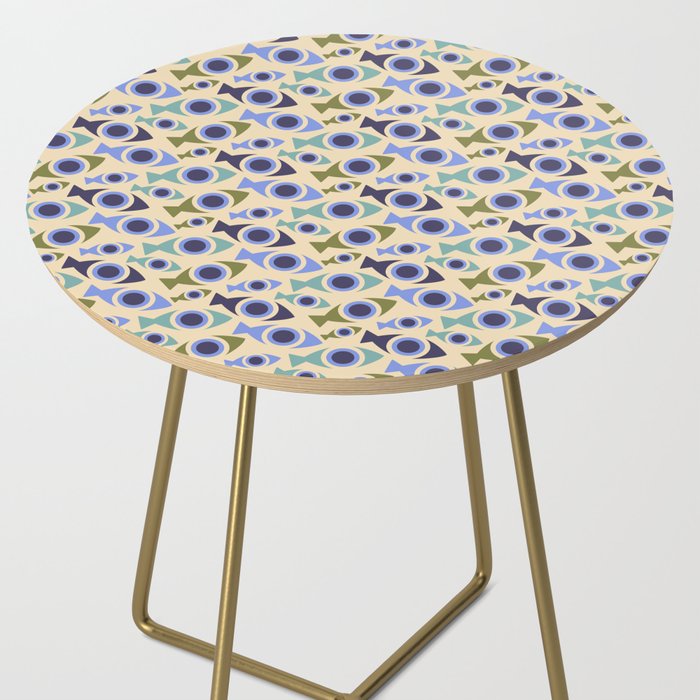 Geometric Fish Pattern - Blue and Olive Side Table Gallery Image 2