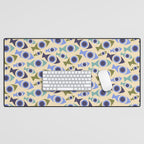 Geometric Fish Pattern - Blue and Olive Desk Mat Gallery Image 1