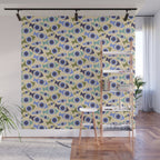 Geometric Fish Pattern - Blue and Olive Wall Mural Gallery Image 1