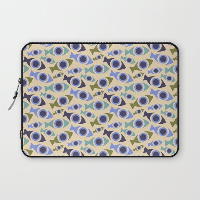 Geometric Fish Pattern - Blue and Olive Laptop Sleeve Gallery Image 1