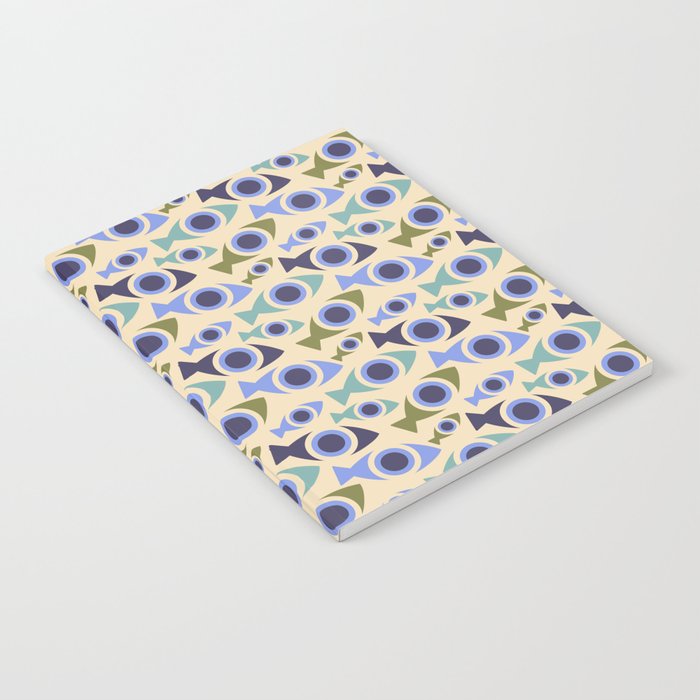 Geometric Fish Pattern - Blue and Olive Notebook Gallery Image 1