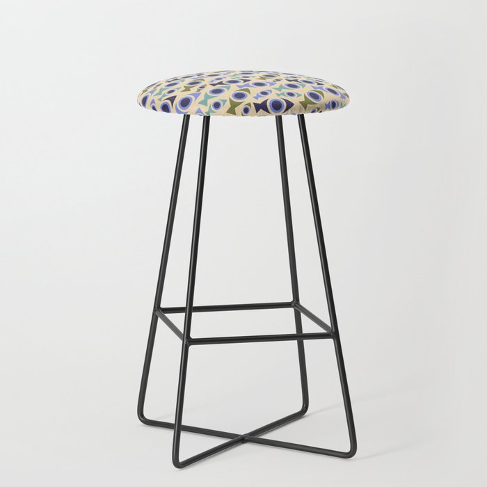 Geometric Fish Pattern - Blue and Olive Stool Gallery Image 1