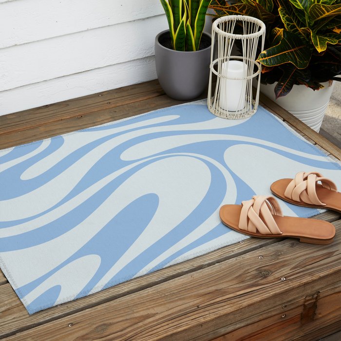 Retro Fantasy Swirl Abstract in Powder Blue Outdoor Rug Gallery Image 2