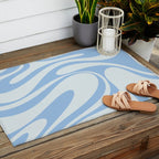 Retro Fantasy Swirl Abstract in Powder Blue Outdoor Rug Gallery Image 2